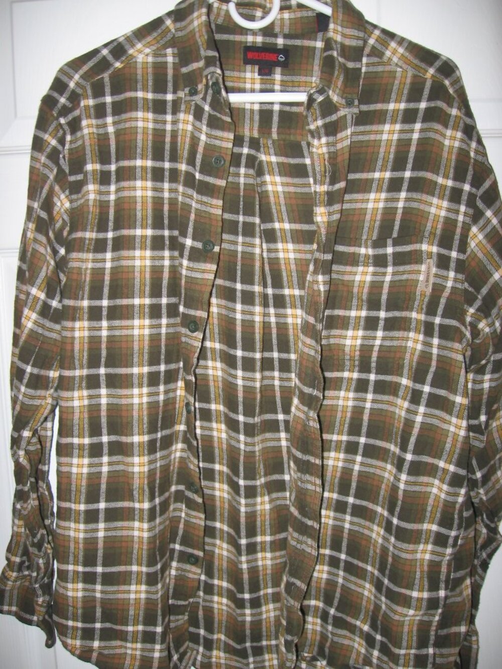 Wolverine Green & White Plaid Flannel Shirt Men's Size Large